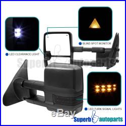 For 07-17 Toyota Tundra Black Power Heat Blind Spot Tow Mirrors+Smoke LED Signal