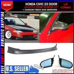 For 92-95 Civic 2Dr 3Dr CS Style Front Lip + Spn Style CF Side Door Mirrors
