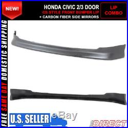 For 92-95 Civic 2Dr 3Dr CS Style Front Lip + Spn Style CF Side Door Mirrors