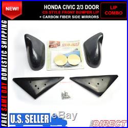 For 92-95 Honda Civic 2Dr 3Dr CS Style Front Lip + Spn Style CF Side Mirrors