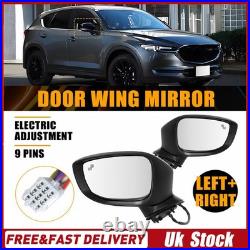For Mazda CX-5 2017-2022 Pair L+R Black Door Wing Mirror Heated Electric 9Wires