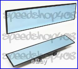 Jdm 300mm Wide Blue Glass Flat Rear View Mirror Clip On Anti-glare Blue Tint