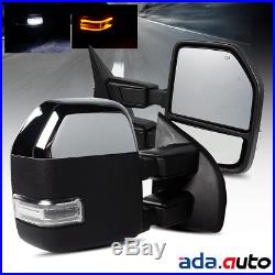 Power Heated LED Signal Blind Spot Chrome Towing Mirrors Fit 2017-2018 F250/F350